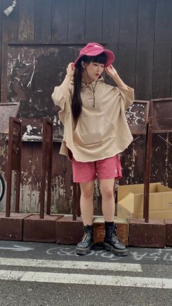 画像6: [LOU DOG] LOU DOG半袖スウェットパーカー-Beige-　※ワンサイズ