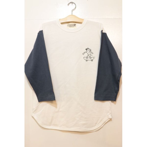 画像1: [LOU DOG] LOU DOG skate est.2011 Baseball ラグランTee -White/Navy-   (1)